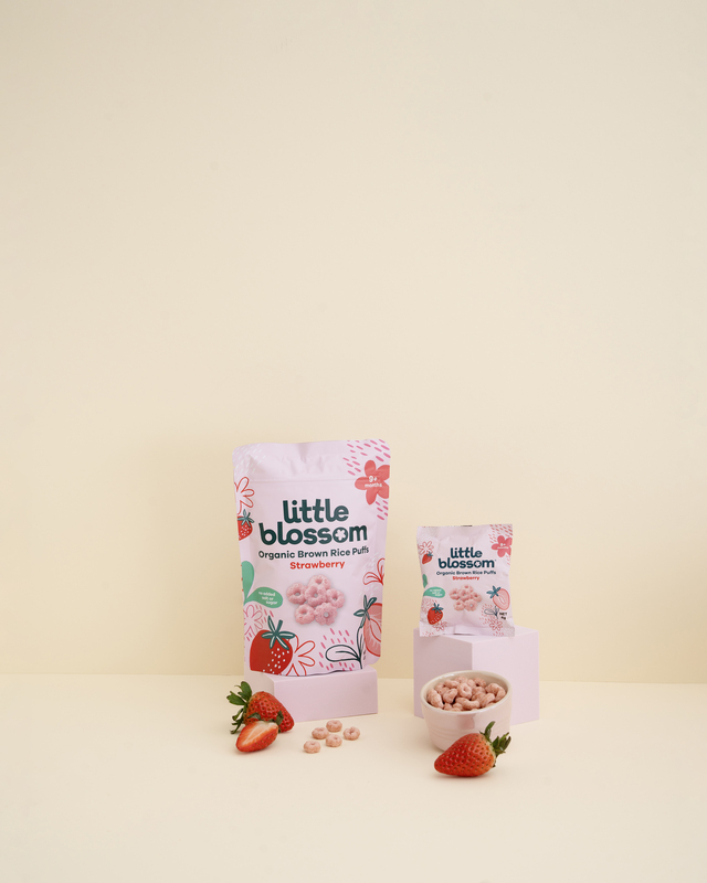 Little Blossom Organic Brown Rice Puffs Strawberry Minis - Bundles